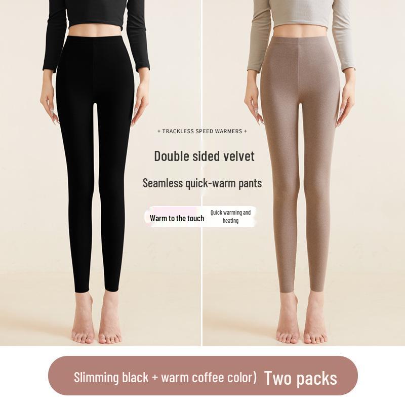 2025 Women's Slimming Seamless Velvet Lined Pants - High Waist, Plus Size Leggings for Warmth In Autumn/Winter