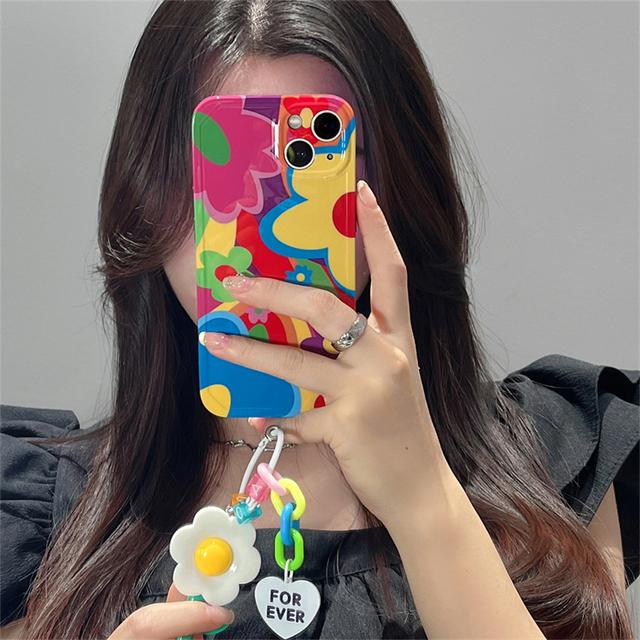

Корейский милый разноцветный чехол с подвеской в ​​виде подсолнуха для телефона Iphone 14 13 12 11 Pro Max X Xs Xr 7 8 Plus противоударный мягкий чехол For iPhone 13