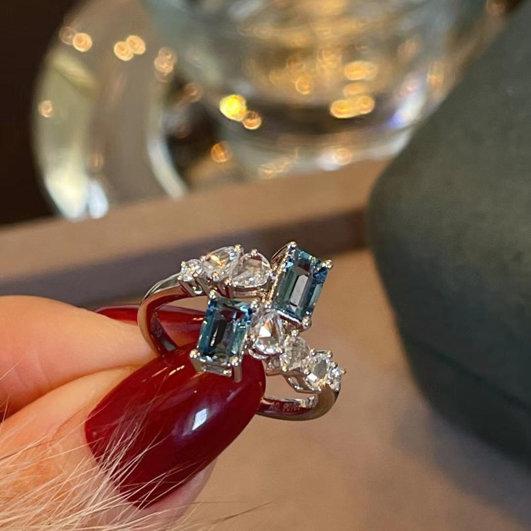 2026 Niche Design Rectangular Luxury Flash Diamond Ring Female Seiko Simple Light Luxury Internet Celebrity Opening no. 6
