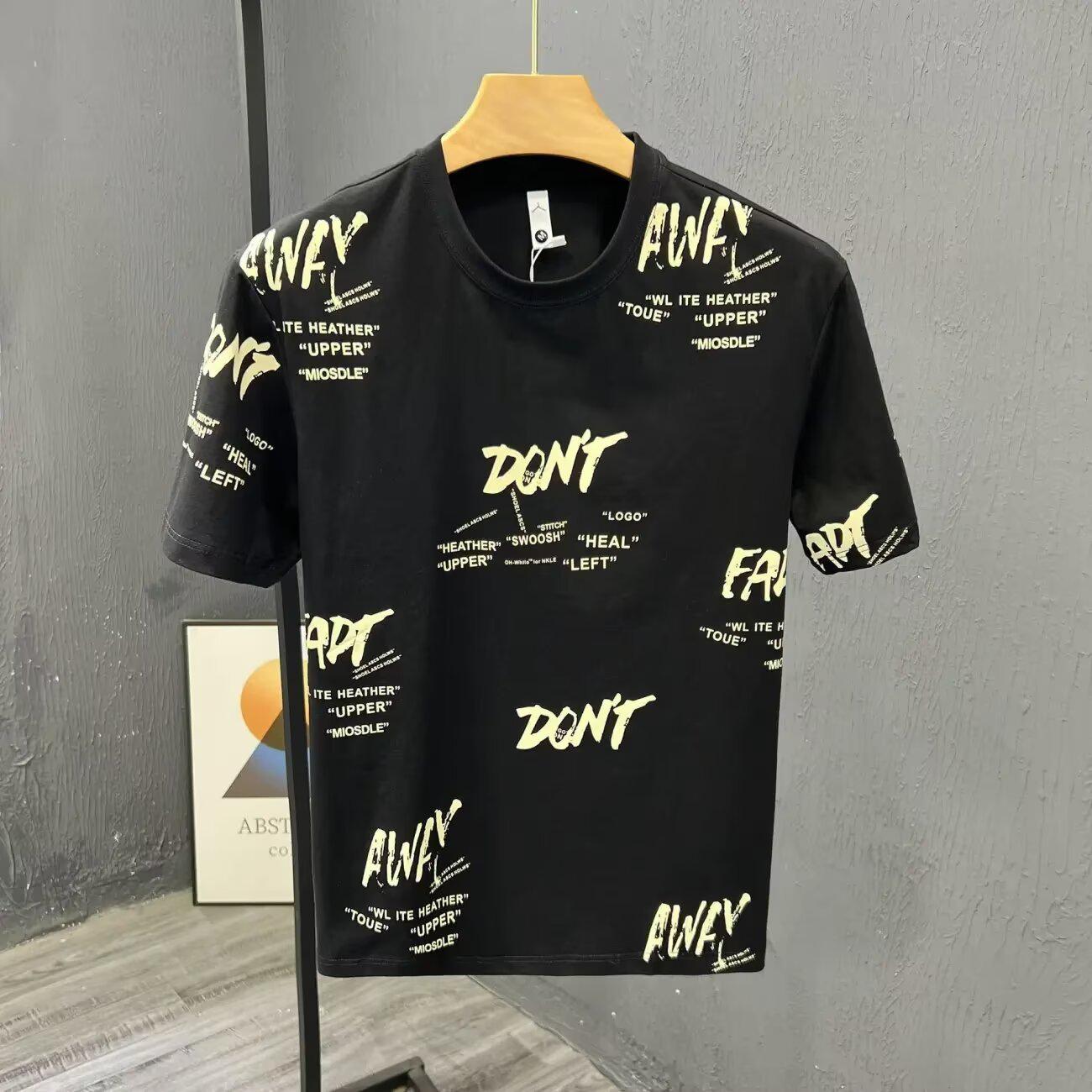 

Мужская летняя футболка с коротким рукавом и круглым вырезом 2025 - Молодежный универсальный трендовый топ XL чёрный