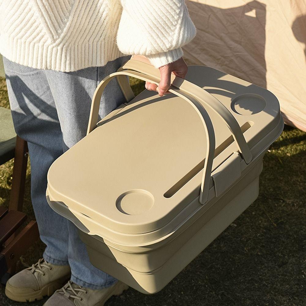 Foldable Picnic Basket Camping Table Outdoor Organizer Durable Sundries Basket  BBQ