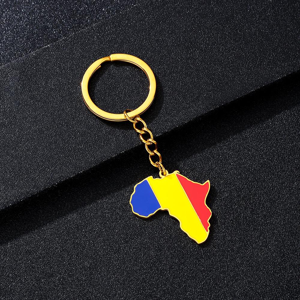 Portachiavi Premium in Acciaio Inossidabile con Ciondolo Mappa Bandiera Africa Ghana Nigeria Capo Verde Congo Uganda Regalo per Appassionati di Viaggi