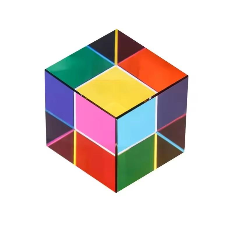 Scientific Magic Prism Cube 40mm Hexahedral Crystal Magic CMY Cube 3D Color Cube Photography Prism Office Desk Ornament Toys
