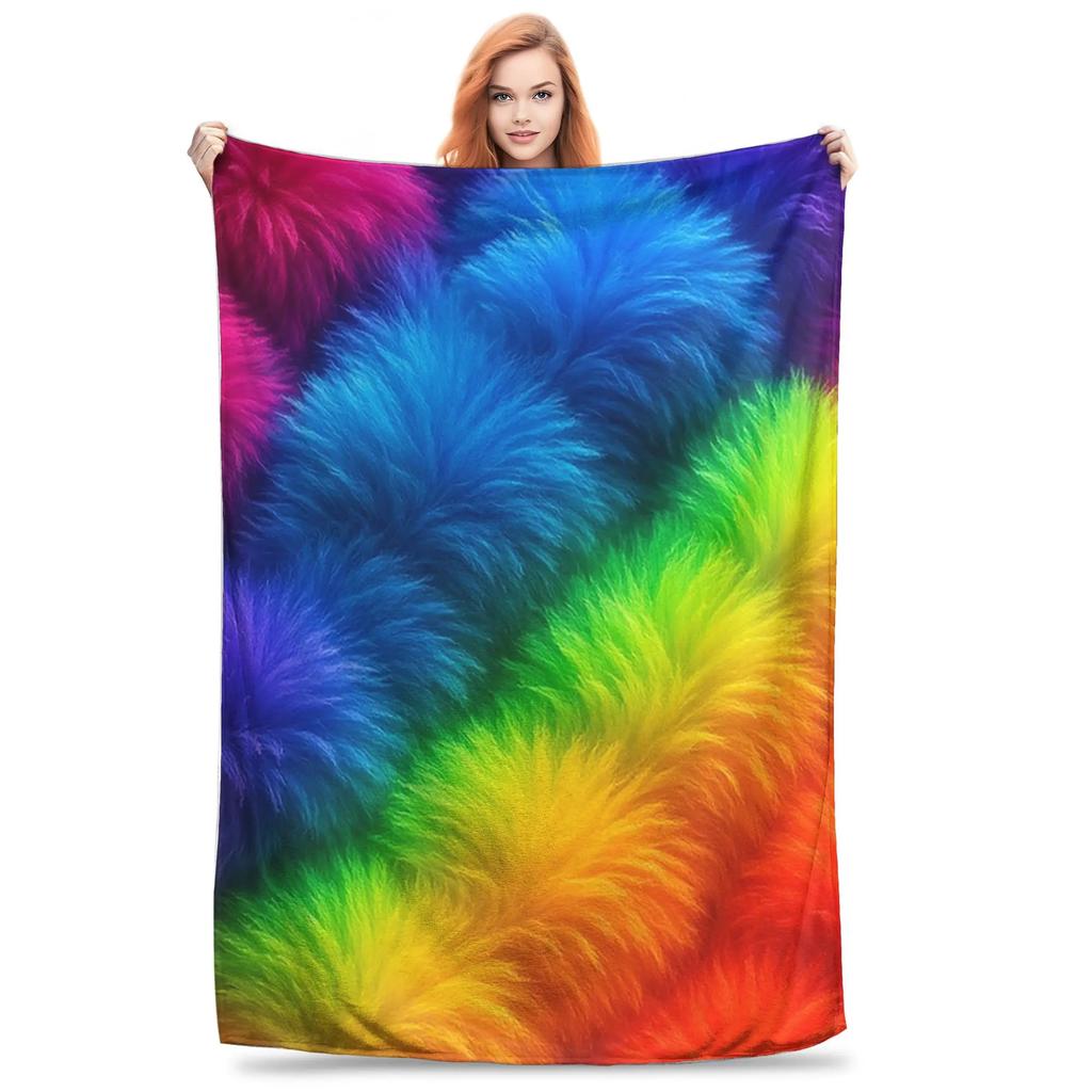 Rainbow Spirits Pompom Parade Blanket Lightweight Flannel Sofa Throw Blanket for Home Bedroom Outdoor Throws Bedspread Quilt