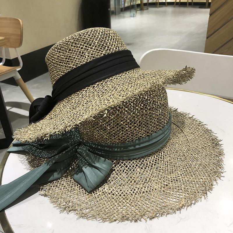 Women's Summer Openwork Straw Hat with Bowknot - Korean & Japanese Style Casual Beach Sun Hat