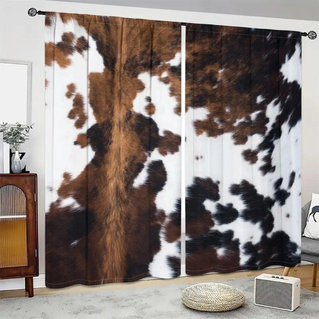

Brown White Patchwork Cow Fur Pattern Curtains, Simulated Animal Fur Shade Curtains, Pastoral Style Farmhouse Farm Decoration 50W160H(CM)x2Panel&Hook