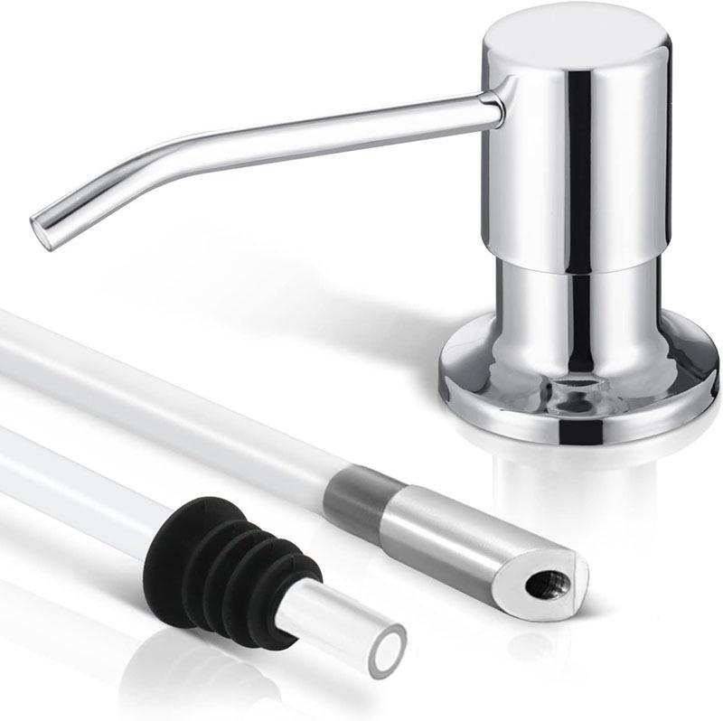 American-Style 304 Stainless Steel Sink Soap Dispenser with 500ml Container & 1.2m Silicone Tube.
