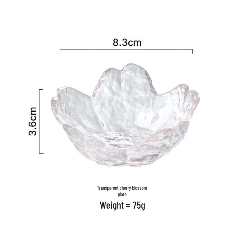Cherry Blossom Hammered Glass Dipping Dish - Elegant Japanese Tableware for Home or Salon.