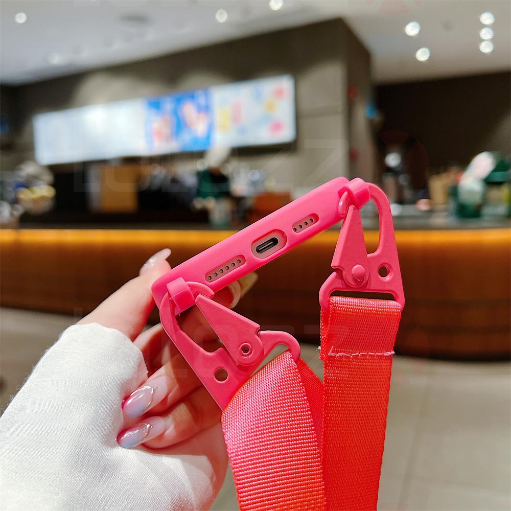 Cute Love Heart Crossbody Necklace Lanyard Strap Soft Case For 16 15 14 13 12 17 Pro Max X XR 16 Plus Solid Color Cover