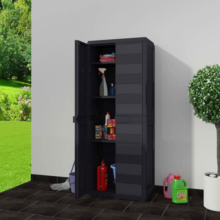 Armoire de rangement - vidaXL - Noir - 3 étagères - Extérieur - Meuble de jardin
