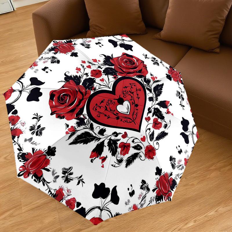 1PC Rose Heart Umbrella-8-Rib Reinforced Portable Folding Travel Suitable for All Seasons Outdoor Daily Use Is an Ideal Choice -K0346
