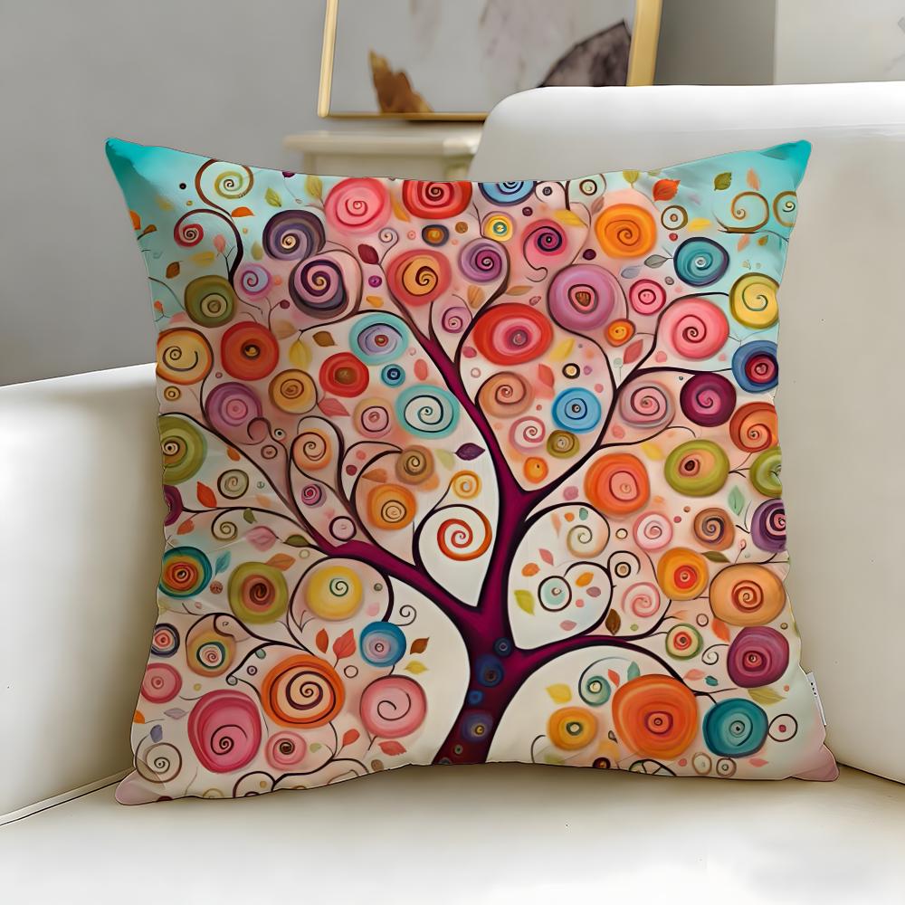 classic theme Colored Tree Cushion Cover Soft EasyWash Pillow Case Versatile for Couch Bed Travel and Office