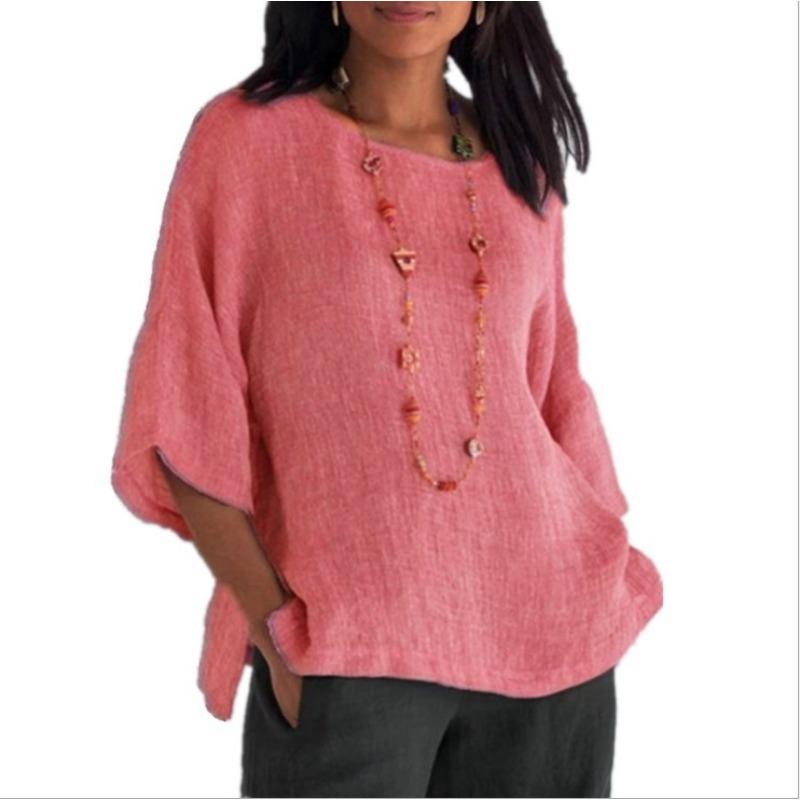 Sommermode Rundhals Damen Locker Bluse Einfarbig Übergröße Kurzarm Lässig Einfaches T-Shirt Elegant Büro Damen Top Damenbekleidung