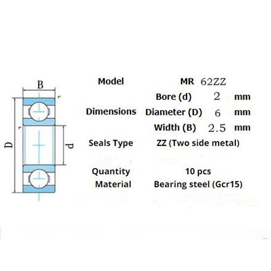 Mr62zz Lager 10 stk. 2*6*2,5(mm)