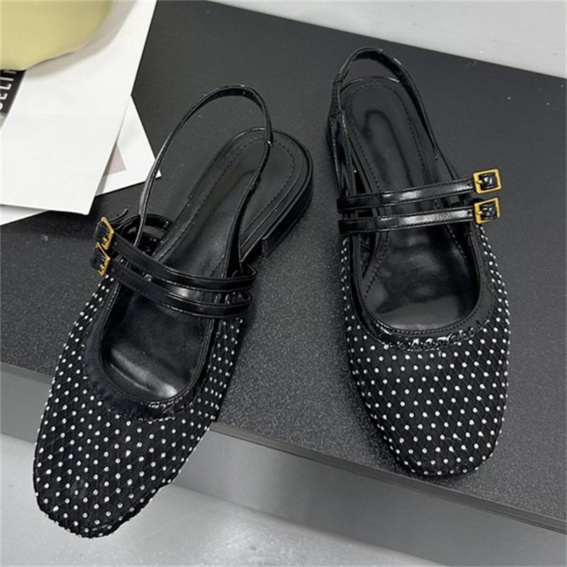 Eilyken Summer Crystal Square Low Heels Buckle Strap Woman Sandals Elegant Cosy Breathable Holes Mesh Banquet Shoes