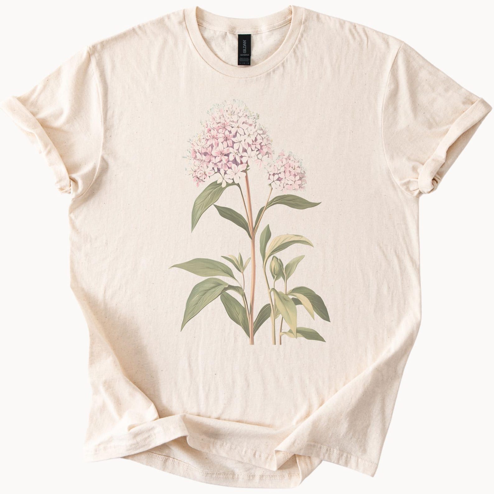 Botanical Pink Hydrangea Floral Graphic Nature T Shirt Plant Tee 140