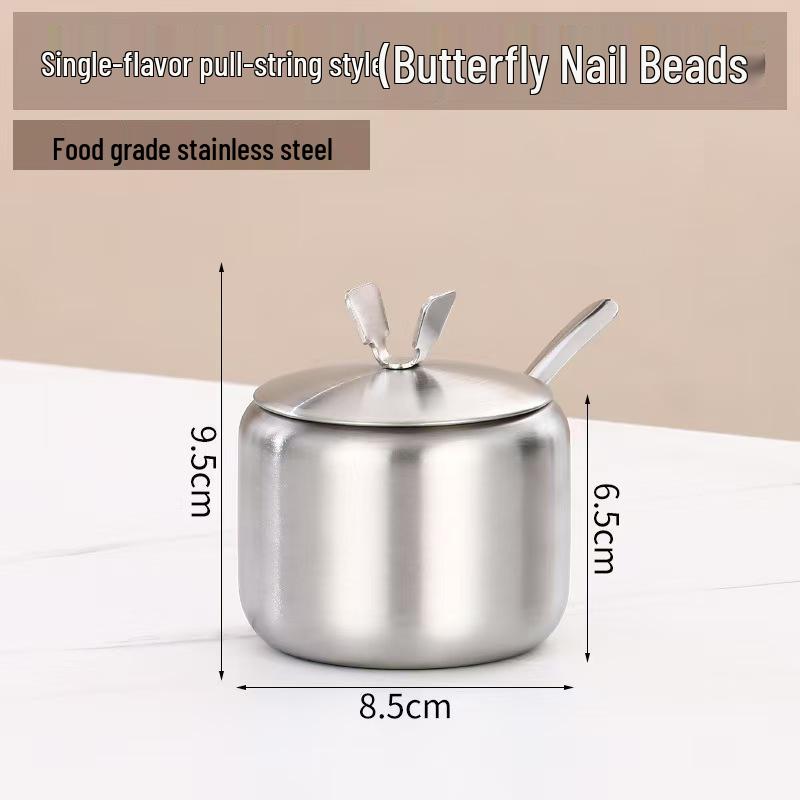 304 Stainless Steel Kitchen Spice Jar with Spoon, Sealed Seasoning Box for Salt and Chili. Single Jar