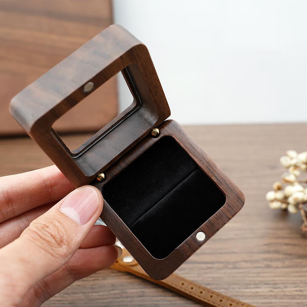 Portable Black Walnut Solid Wood Jewelry Box Necklace Pendant Storage Case Exquisite Ritual Keepsake Box for Jewelry Custom LOGO