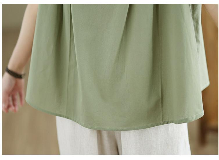 Retro Cotton Linen Short Sleeve Round Neck Top - Summer Solid Color Linen T-shirt