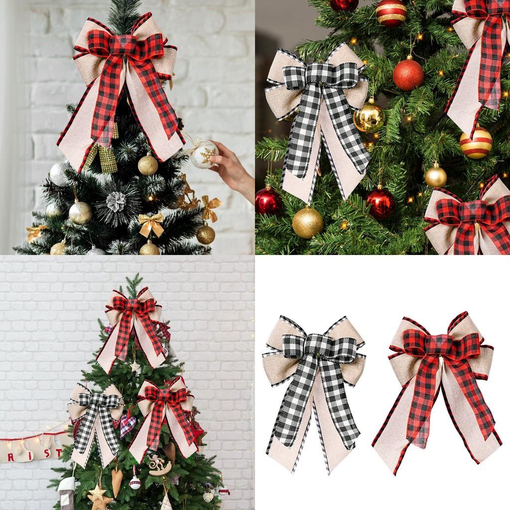 Christmas Decorative Plaid Ribbon Bow With Red And Black For Tree Topper Decor