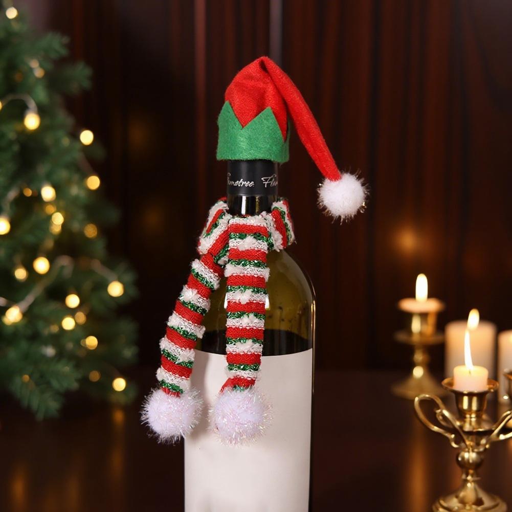 Mini Santa Hat and Scarf Kit for Wine Bottles Enhances Festive Atmosphere at For Christmas Parties and Holiday Events