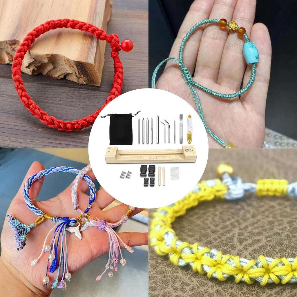 Paracord Jig DIY Wood Bracelet Maker Wristband Knitting Tool Sets Adjustable Length Wooden Parachute Cord Braiding Making Tools
