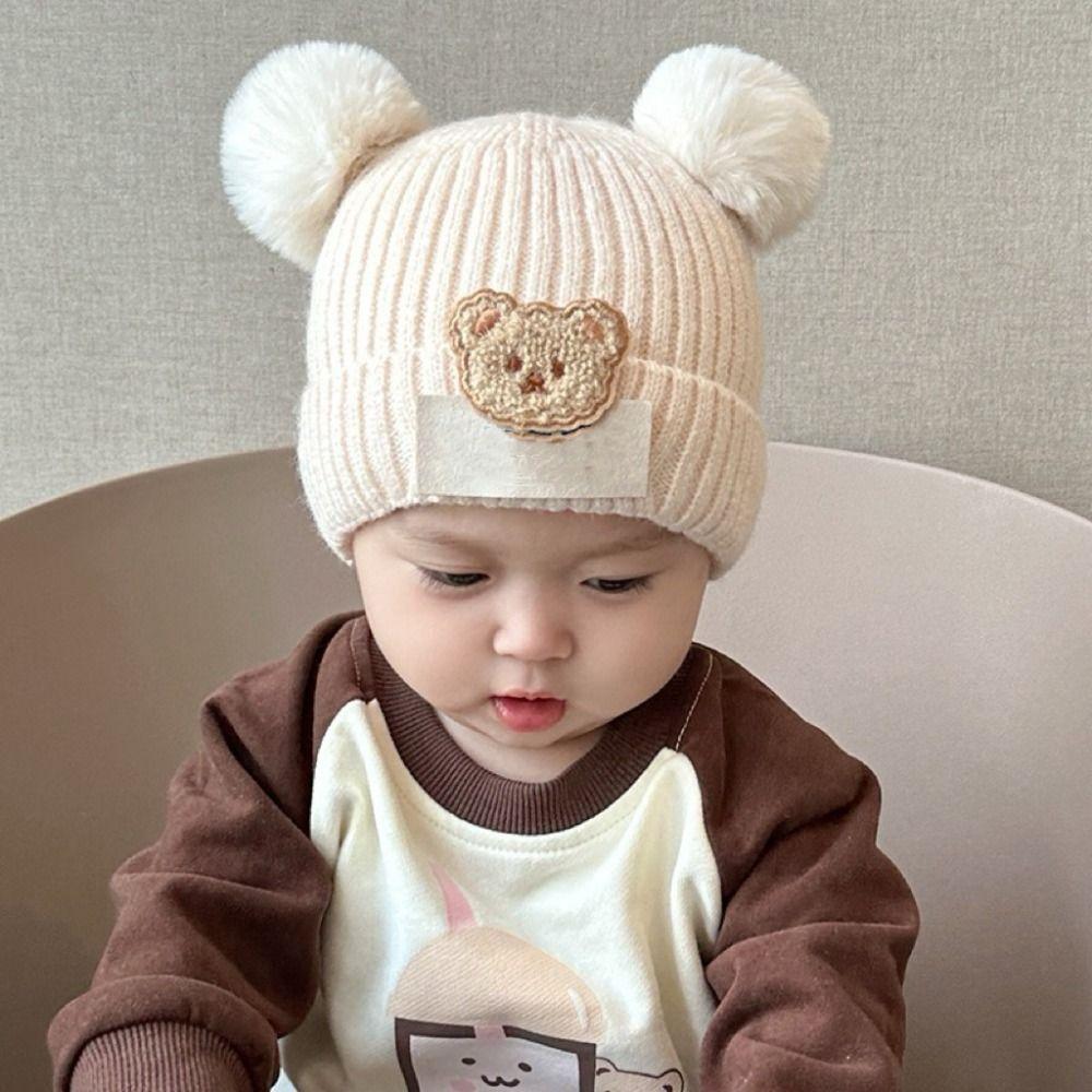 0-3Year Plush Ball Baby Knitted Hat Solid Color Beanie Hats Children Warm Cap  Baby Children Kids