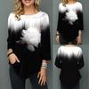 Women Autumn Gradual Floral Print O Neck Long Sleeve Asymmetric T-Shirt Blouse