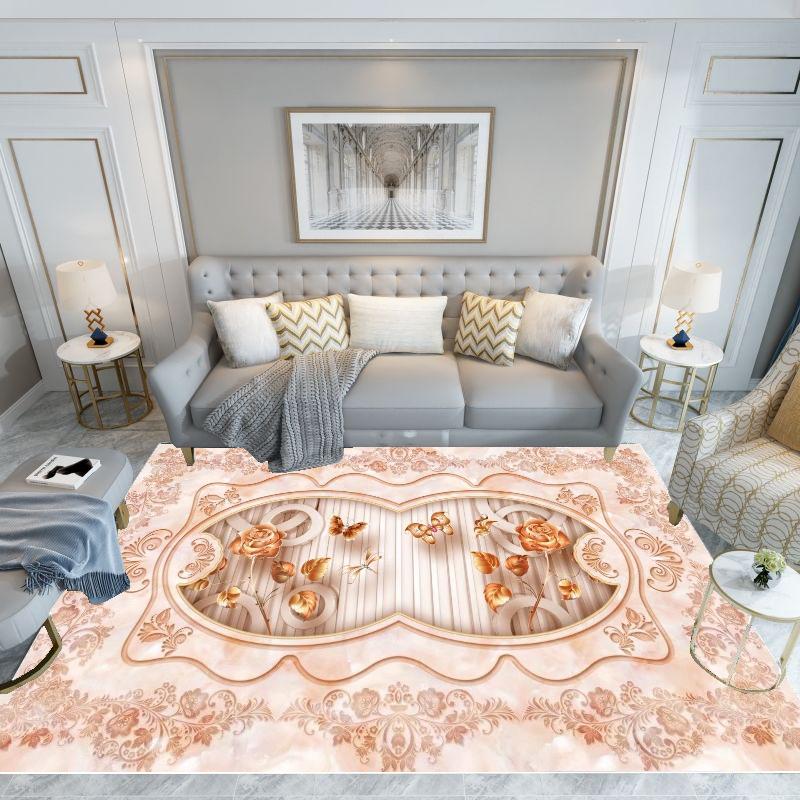 Rose European Carpets 140x200 Large Pink Luxury Non-slip Area Rug for Living Room Bedroom Lounge Floor Mat