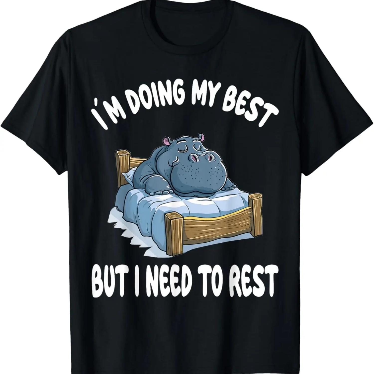 Hippopotamus Hippo Animal Pajamas Nightgown Sleeping Napping T-Shirt S чёрный