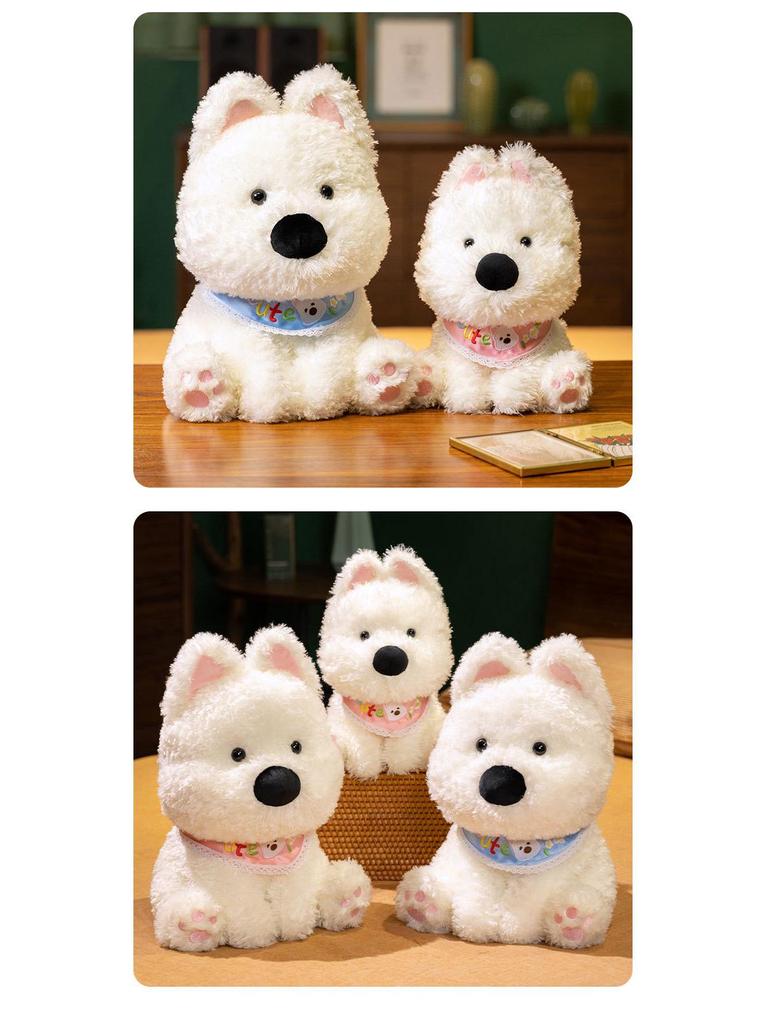 Highland Dog Plush Doll - Cute Soft Pink & Blue Stuffed Animal with Curly Hair & Scarf - Perfect Birthday Gift