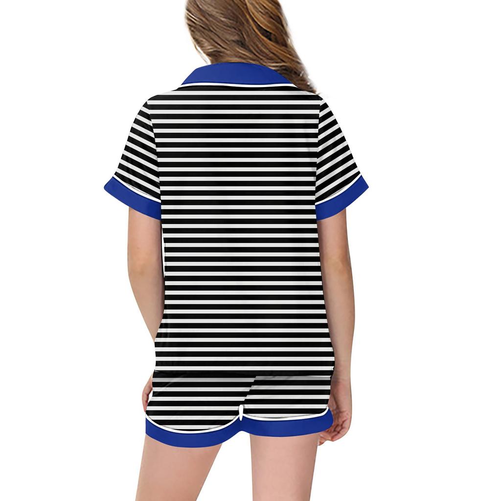Children's Striped Pajamas Pajamas Fashion 2 Piece Shirt Shorts Set Casual Wear Set