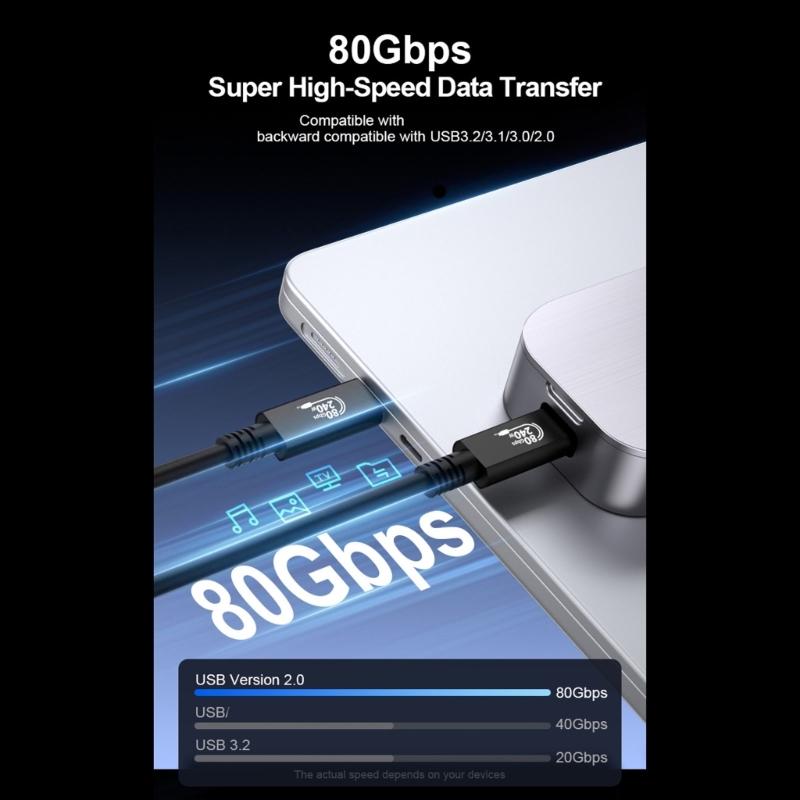 USB4 Data Cable 80Gbps USB C To USB C Cord 240W Fast Charging Cable for Notebook 5K Video Large File Transfer Use