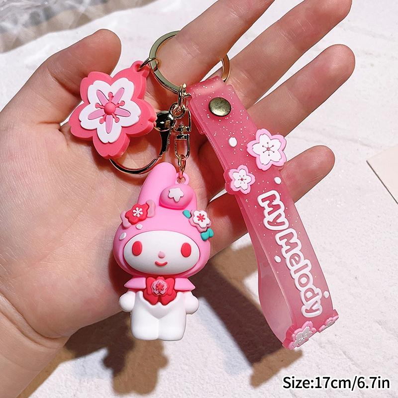 Hello Kitty Keychains Cherry Blossom Pink Kitty Keyring Cute Keychains for Bags Phone Case Hanging Pendants