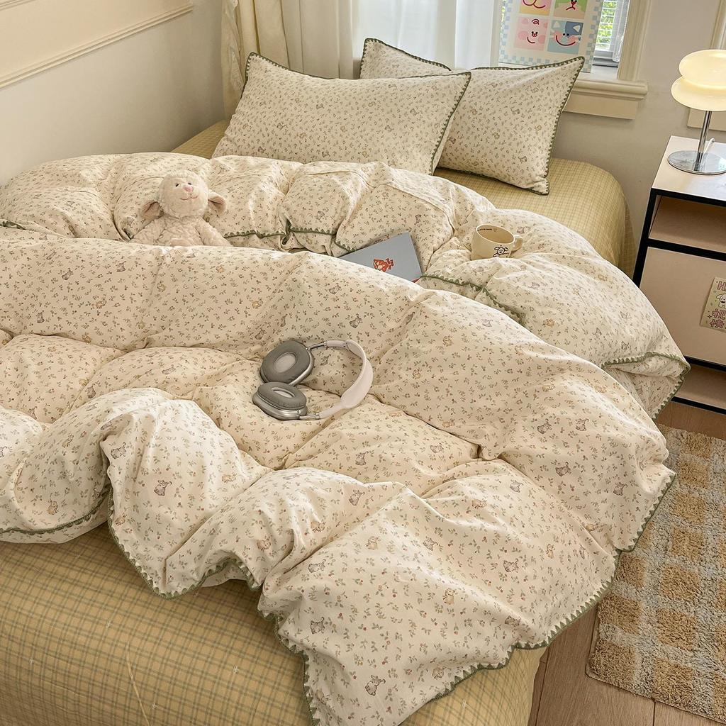 Fresh Spring/Autumn Cotton Girlish Bedding: 3-Piece Duvet Cover and Sheet Set, All-Season Comfort