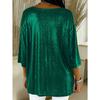 Women's Large Size T-shirt Spring and Summer Seven Quarter Sleeve Shiny Loose Casual Female T-shirt Fashion V-neck Solid Color Office Ladies Tee Tops