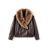 Womens Faux Leather Biker Jacket With Removable Fur Collar Streetwear Chic Outerwear