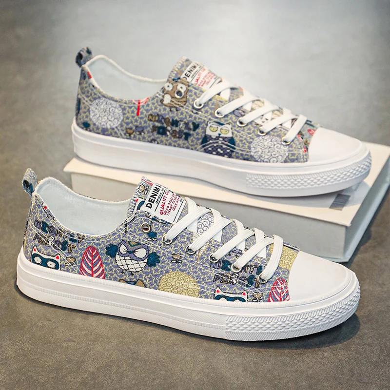 

2024 Новые мужские повседневные парусиновые туфли Новые персонализированные туфли на шнуровке особого цвета Всесезонная универсальная повседневная мужская обувь 44