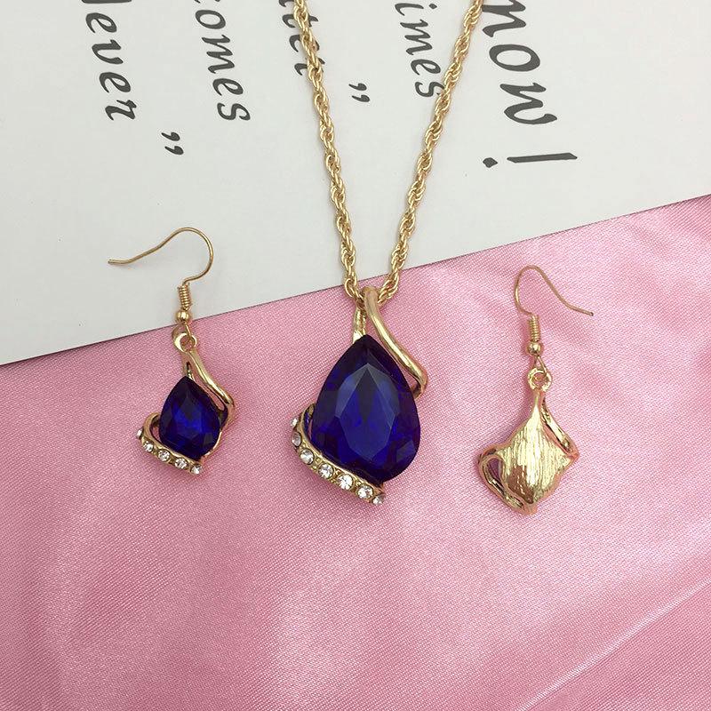 Ensemble Collier et Boucles d'Oreilles de Mariée Européen-Américain en Cristal Zircon en Forme de Cœur