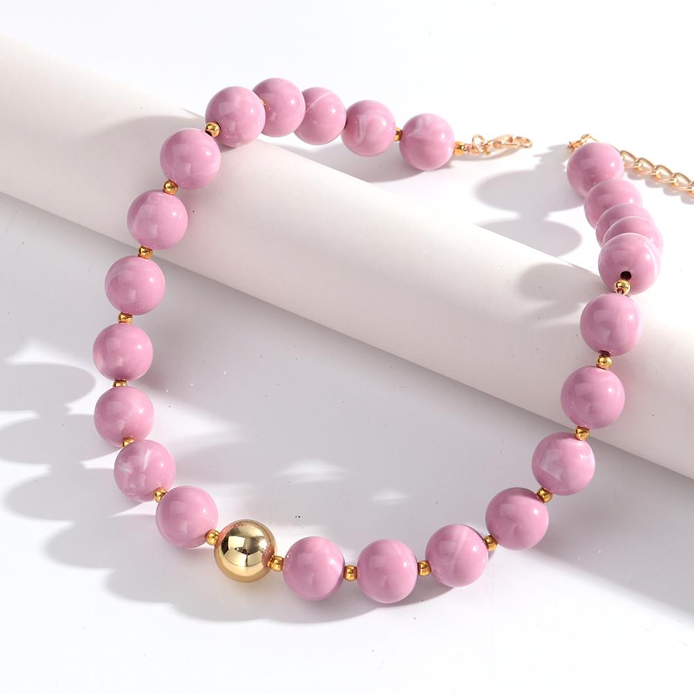 New Resin Round Beaded Chain Necklaces Bracelets for Women Man Statement Marbling Color Acrylic Choker Handmade Jewelry Gift