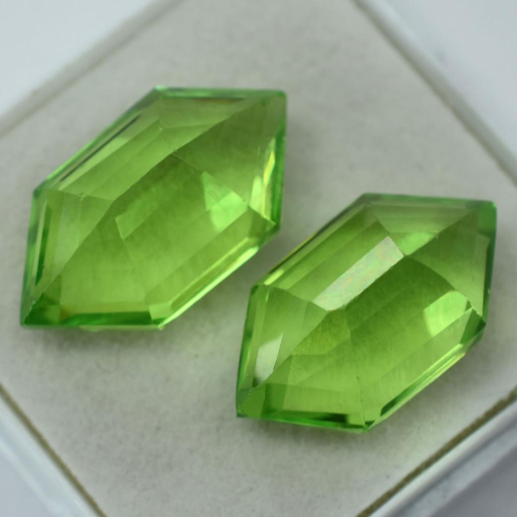 Natural PERIDOT Fancy Cut GREEN Color 16.20Ct CERTIFIED Rare Loose Gemstone Pair