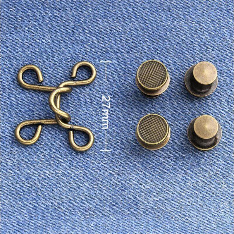 1 Set Nail-free Metal Jeans Button Snaps Detachable Pants Clips Buttons Pins DIY Waist Tightener Clothing Buckles Sewing Tools