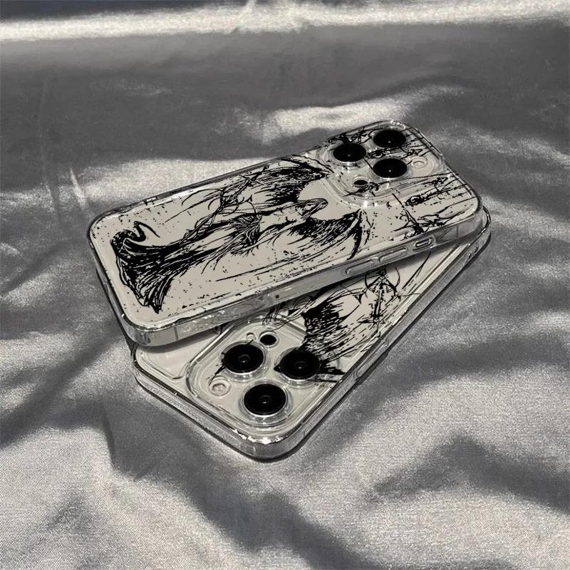 Gotisches Dunkler Engel Skizze Muster Design Schutzhülle für iPhone 17 16 15 14 13 12 11 16E Serie Pro Max Plus