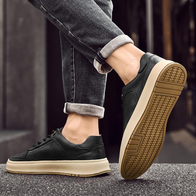 Baskets Homme Haut de Gamme en Cuir Véritable 2025: Chaussures décontractées polyvalentes à semelles épaisses en cuir de vache