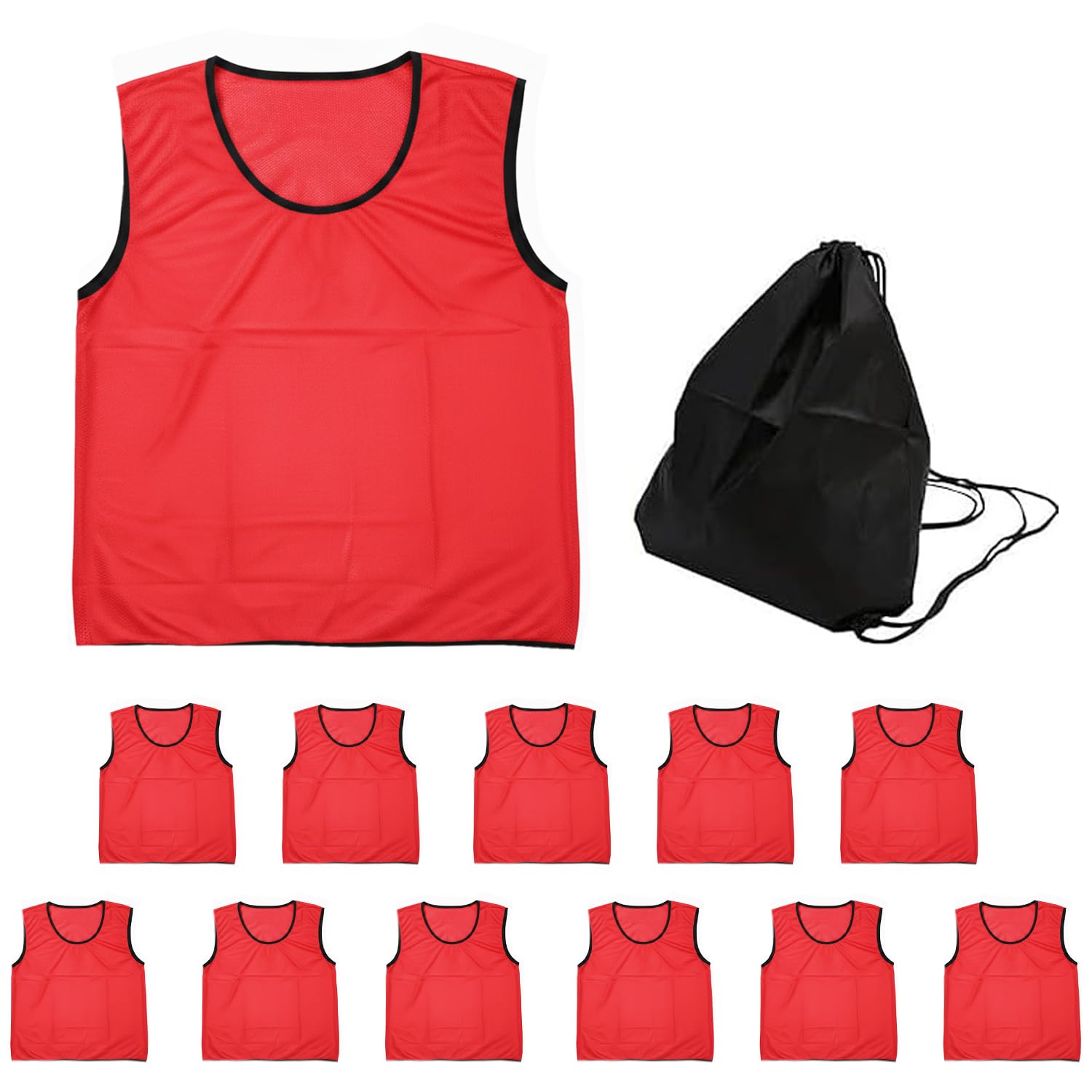 

Logic Set of Mesh with Storage for School Local Government Sports Days Adult 12-Piece Bibs, Plain, Unnumbered, Bag, Soccer, Basketball, Futsal,