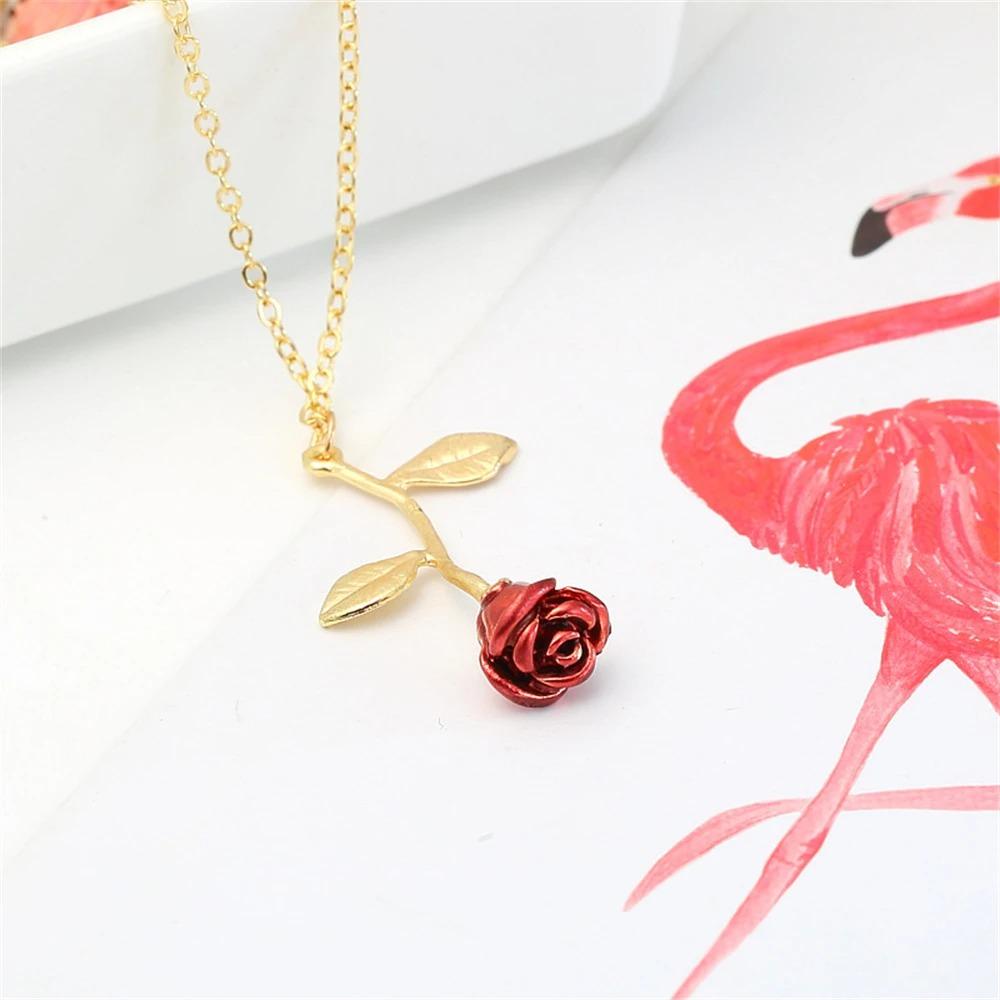 3D Rosenblumen-Halskette Benutzerdefinierte Charm-Halskette Ultimative Rosenblumen-Die Schöne und das Biest Boho-Schmuck Valentinstagsgeschenk für Frauen
