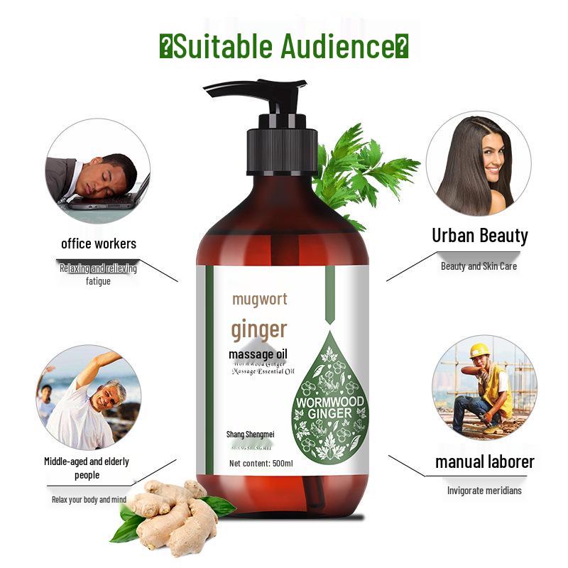 Zázvor Pelyněk Masážní olej na celé tělo a obličej s tepelnou terapií pro meridiány, Gua Sha a úlevu ramen/krku.