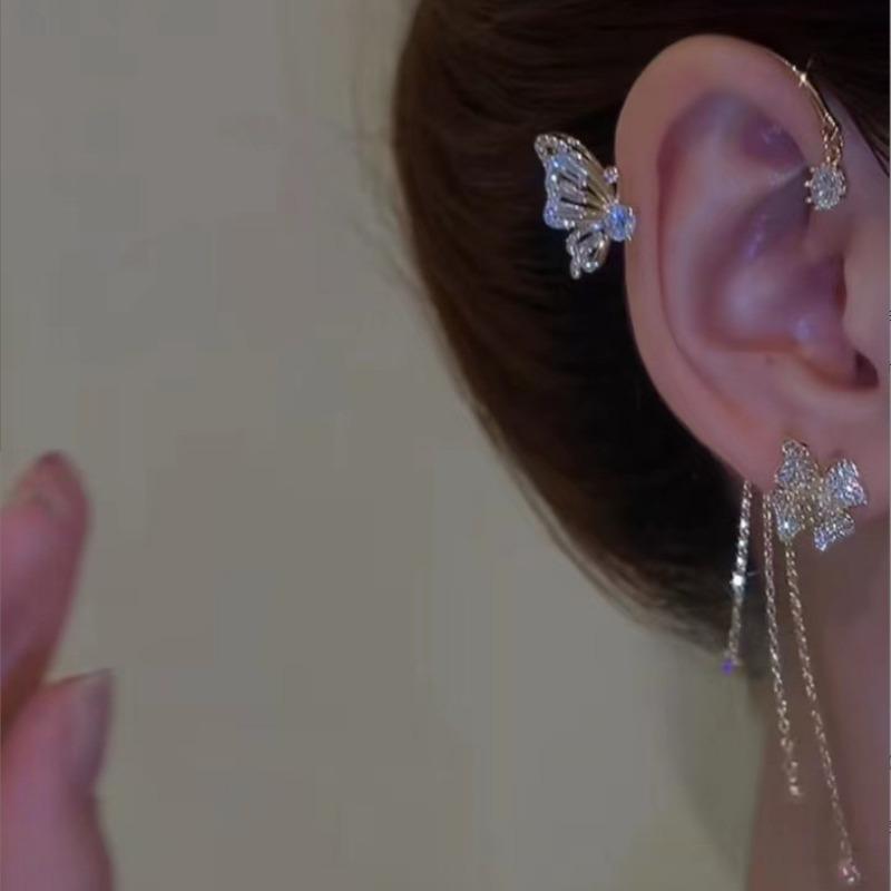 Butterfly Tassel Ear Clips Without Ear Holes Female Temperament Light Luxury High Sense Niche Cold Wind Ear Hanging Ear Bone Clips