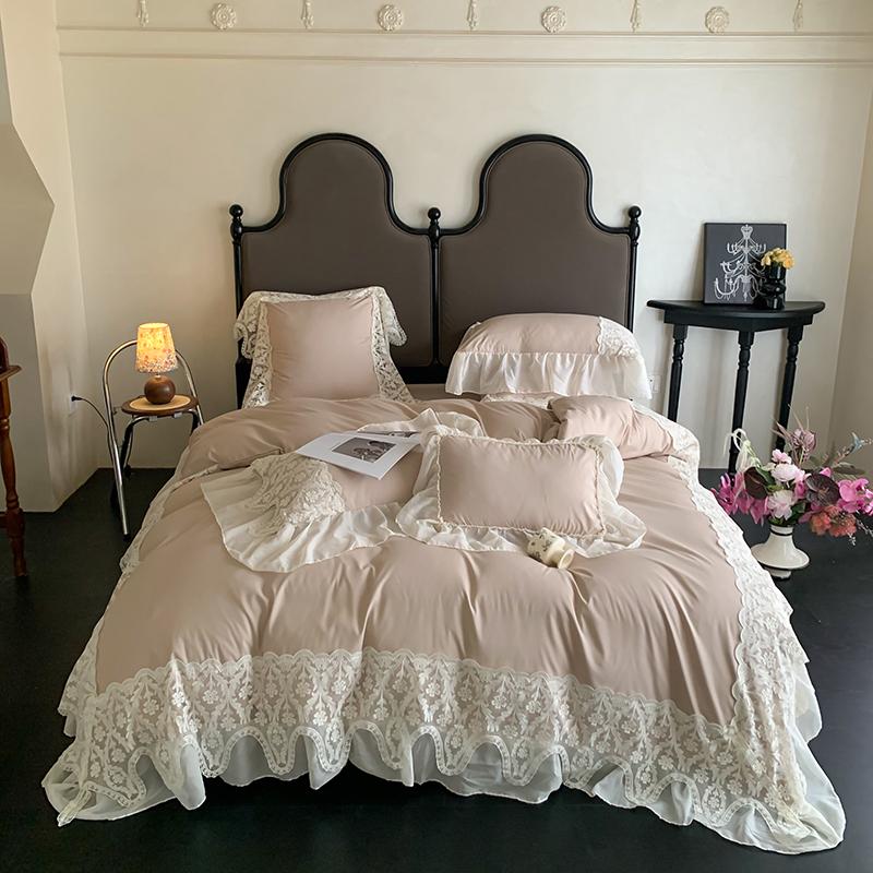 French Style Bedding Set Princess Duvet Cover Set Cotton  Chiffon Lace Ruffle Comforter Sets Luxury Girls Wedding