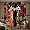 2pcs Oriental Geisha Print Curta Red Lantern Cherry Blossom Design Traditional Japanese Style Polyester Window Drapes